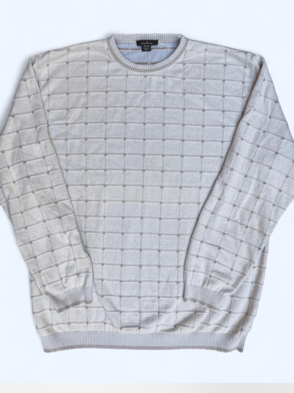 Ermenegildo Zegna cream tan Crewneck 100 % Sweater Made in Italy luxury preppy